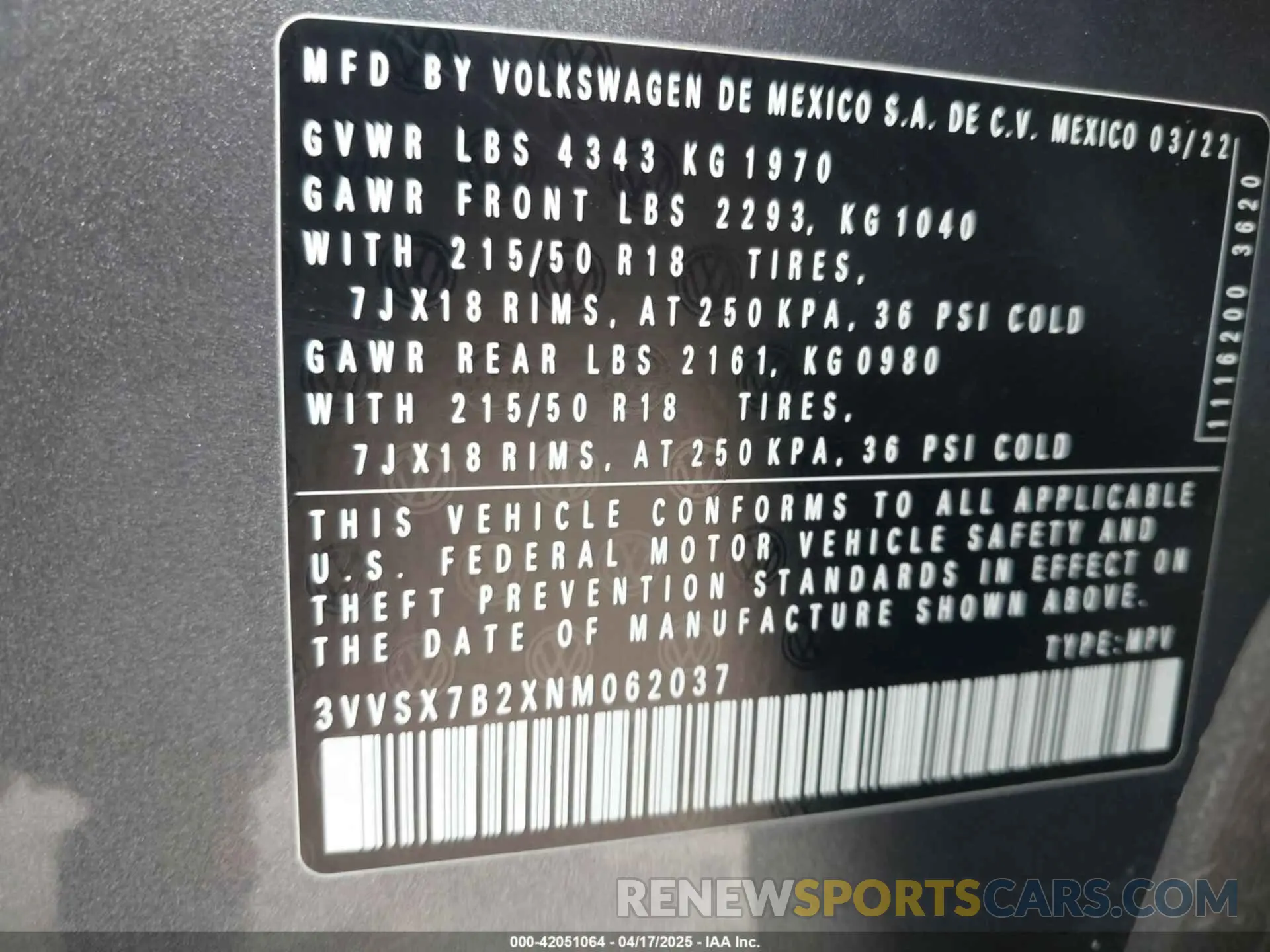 9 Photograph of a damaged car 3VVSX7B2XNM062037 VOLKSWAGEN TAOS 2022