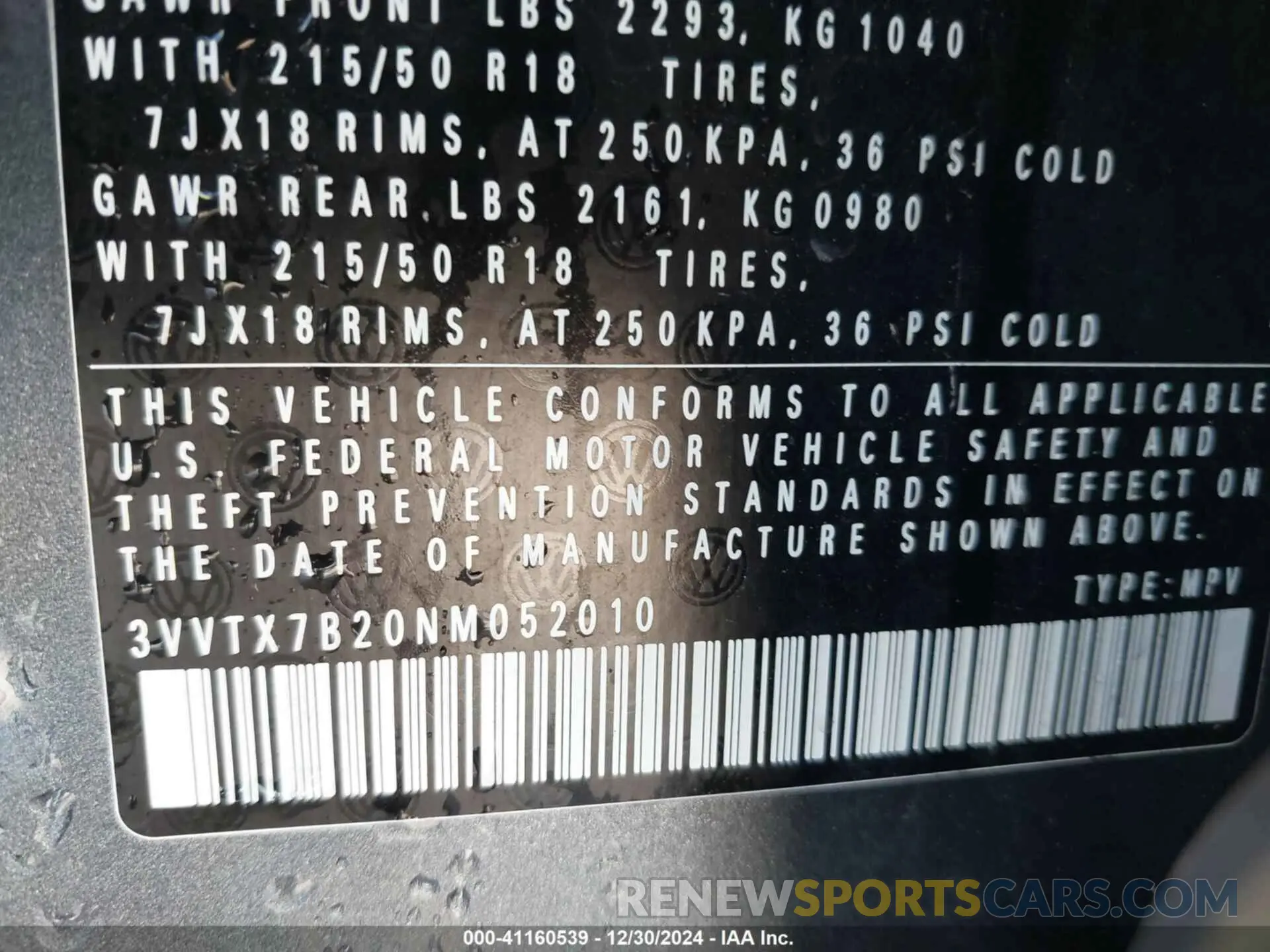 9 Photograph of a damaged car 3VVTX7B20NM052010 VOLKSWAGEN TAOS 2022