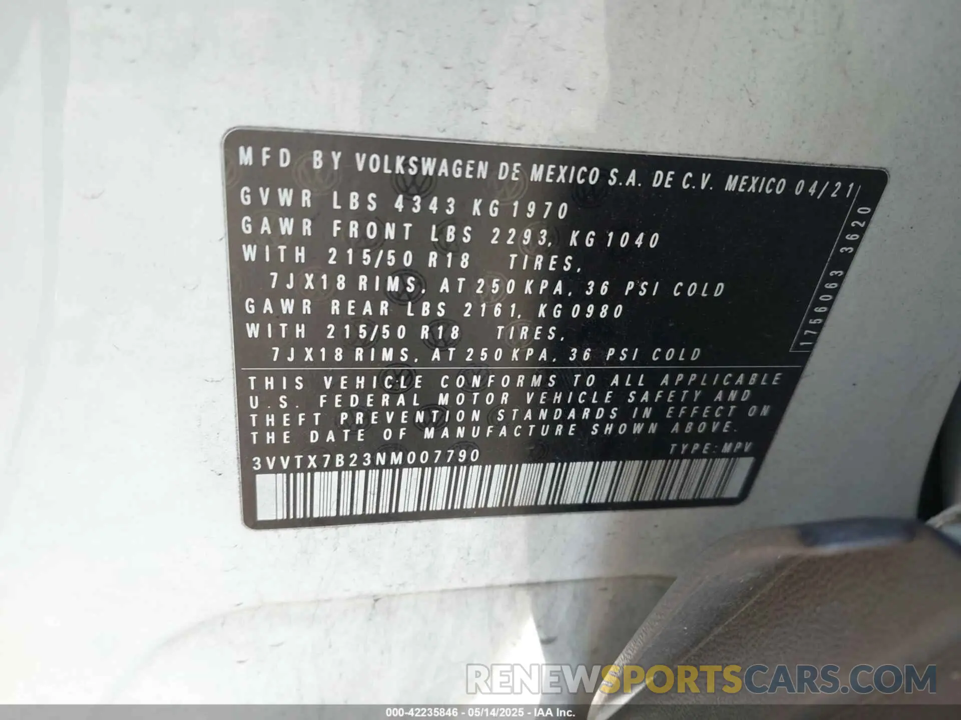 9 Photograph of a damaged car 3VVTX7B23NM007790 VOLKSWAGEN TAOS 2022