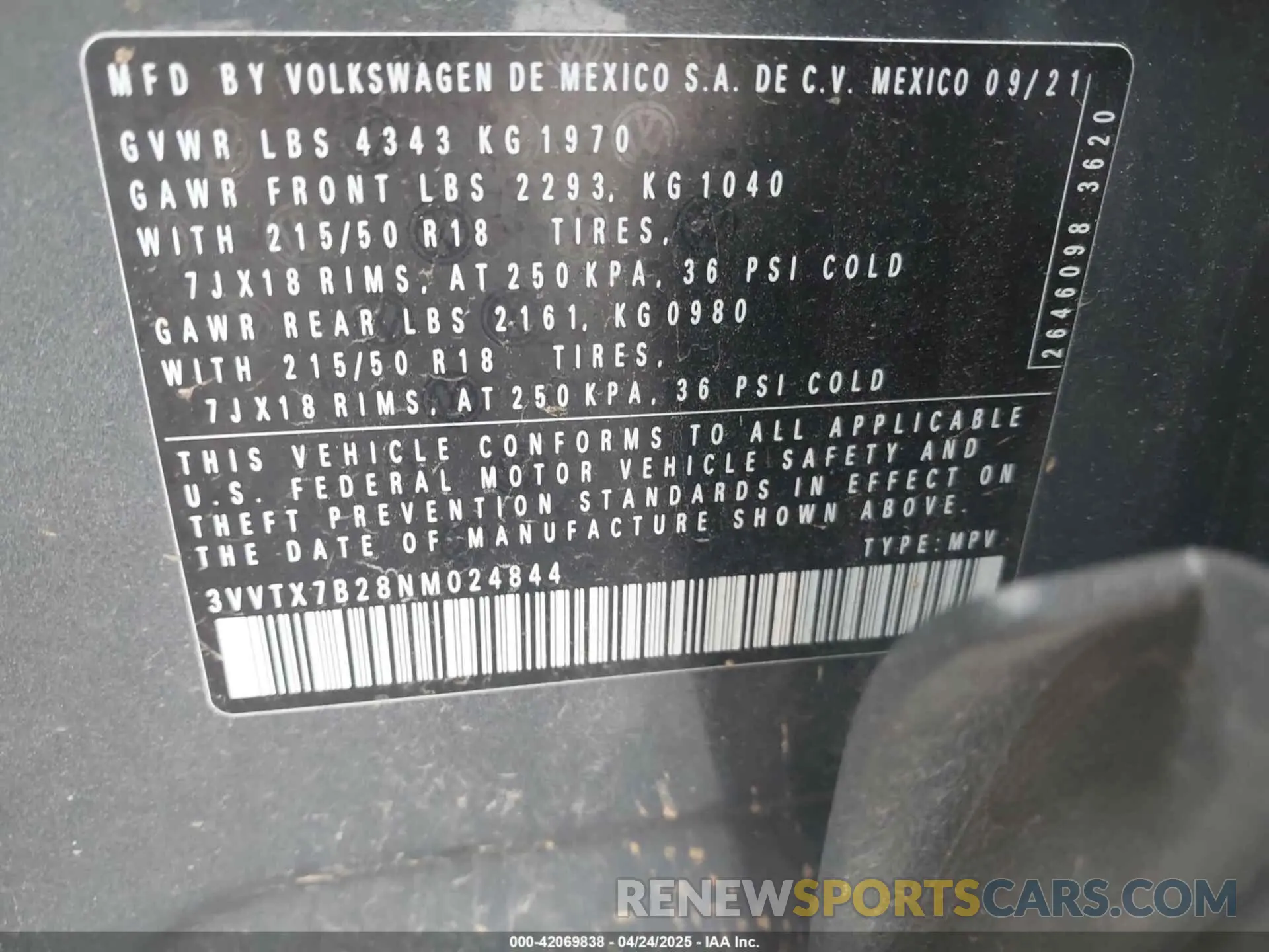 9 Photograph of a damaged car 3VVTX7B28NM024844 VOLKSWAGEN TAOS 2022