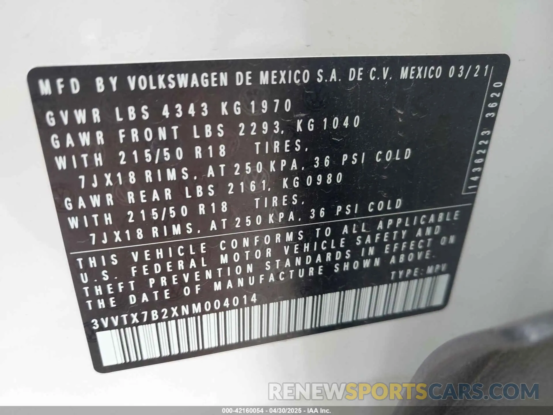 9 Photograph of a damaged car 3VVTX7B2XNM004014 VOLKSWAGEN TAOS 2022