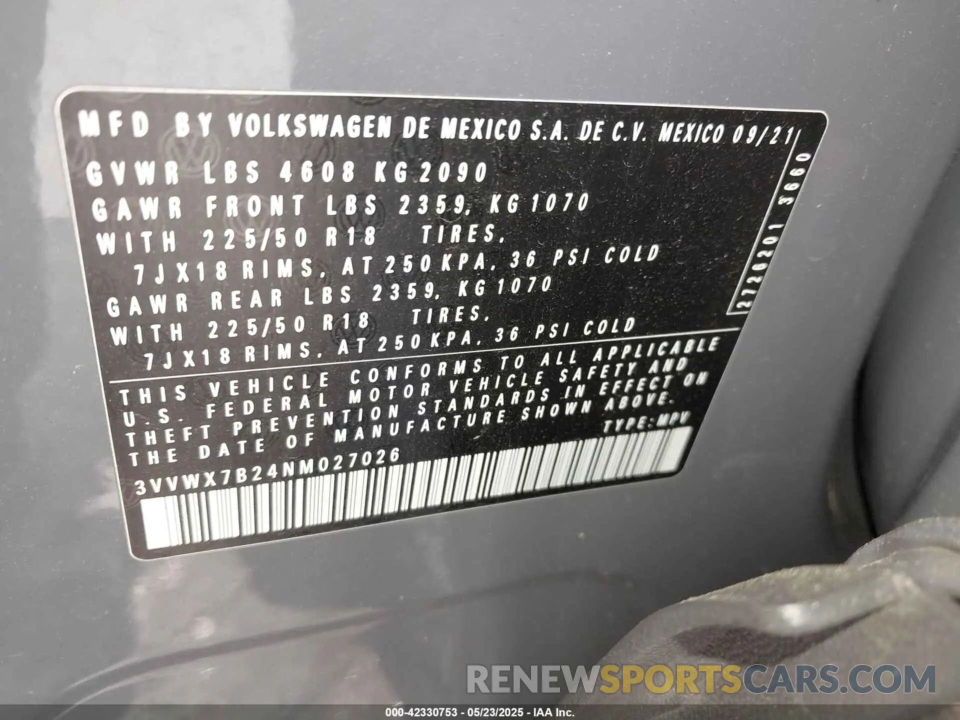 9 Photograph of a damaged car 3VVWX7B24NM027026 VOLKSWAGEN TAOS 2022