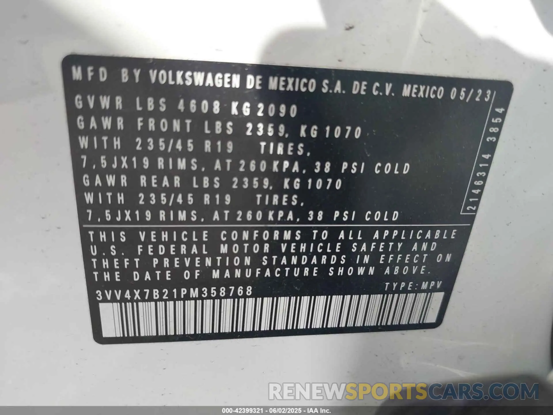9 Photograph of a damaged car 3VV4X7B21PM358768 VOLKSWAGEN TAOS 2023