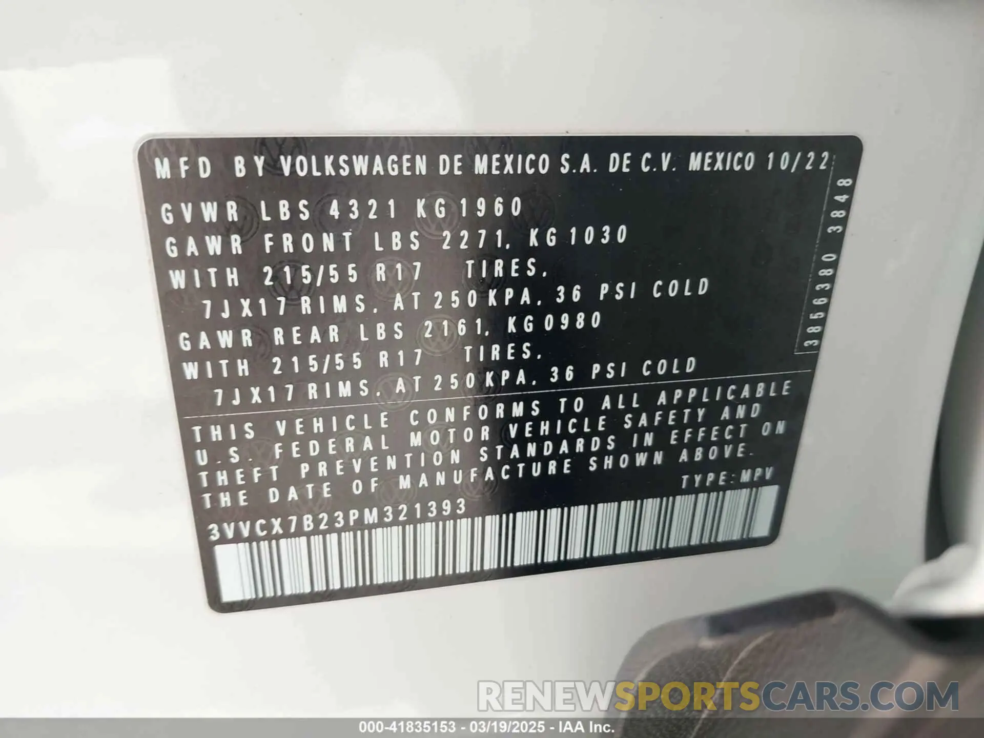 9 Photograph of a damaged car 3VVCX7B23PM321393 VOLKSWAGEN TAOS 2023