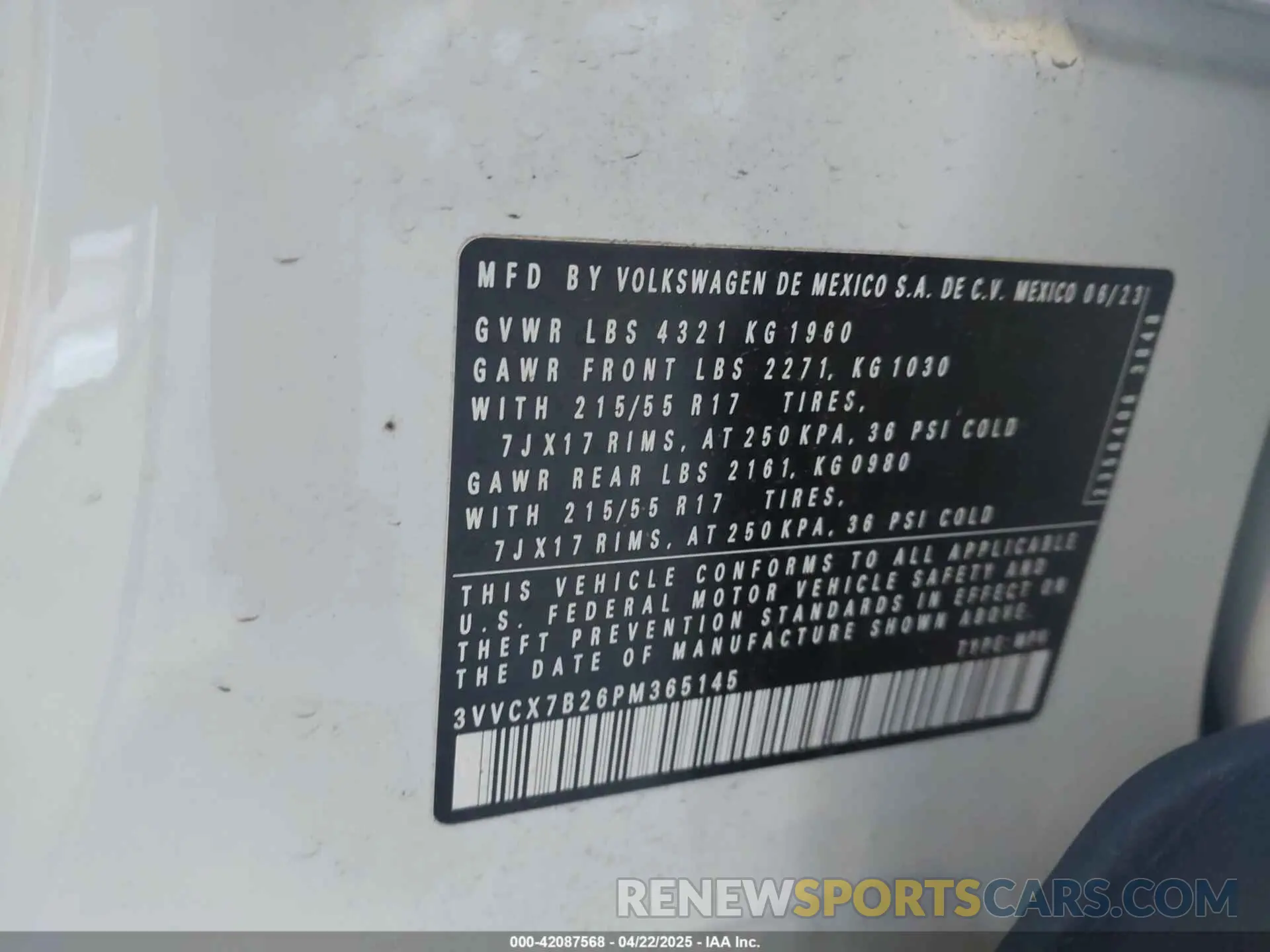 9 Photograph of a damaged car 3VVCX7B26PM365145 VOLKSWAGEN TAOS 2023