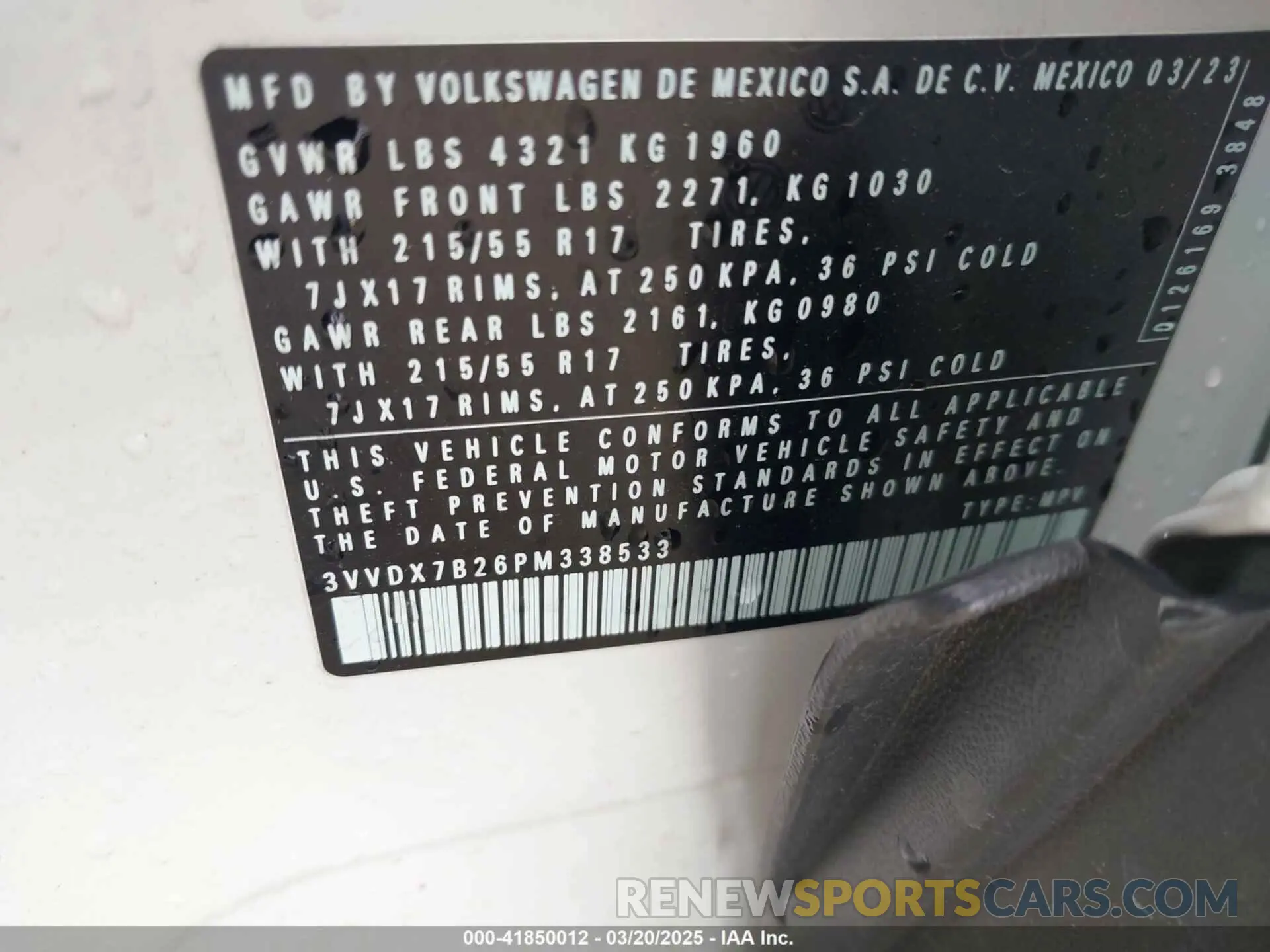 9 Photograph of a damaged car 3VVDX7B26PM338533 VOLKSWAGEN TAOS 2023
