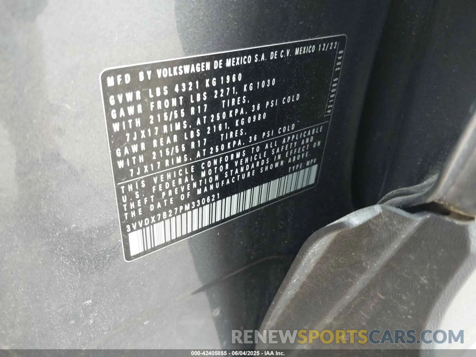 9 Photograph of a damaged car 3VVDX7B27PM330621 VOLKSWAGEN TAOS 2023