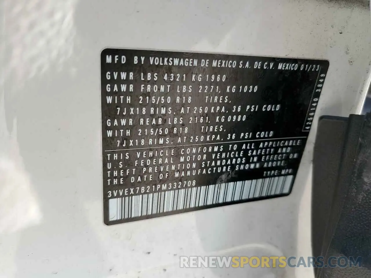 15 Photograph of a damaged car 3VVEX7B21PM332708 VOLKSWAGEN TAOS 2023