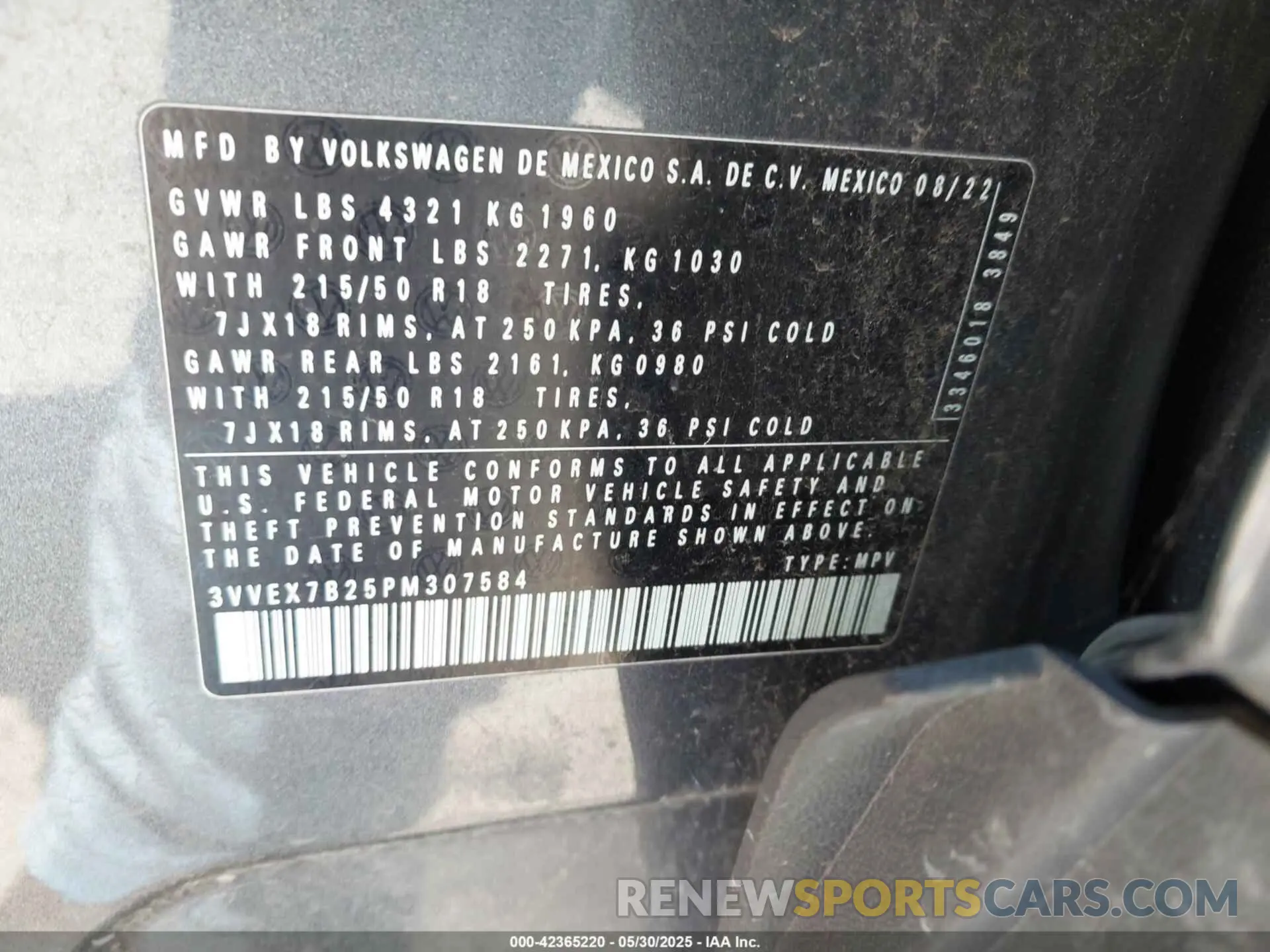 9 Photograph of a damaged car 3VVEX7B25PM307584 VOLKSWAGEN TAOS 2023