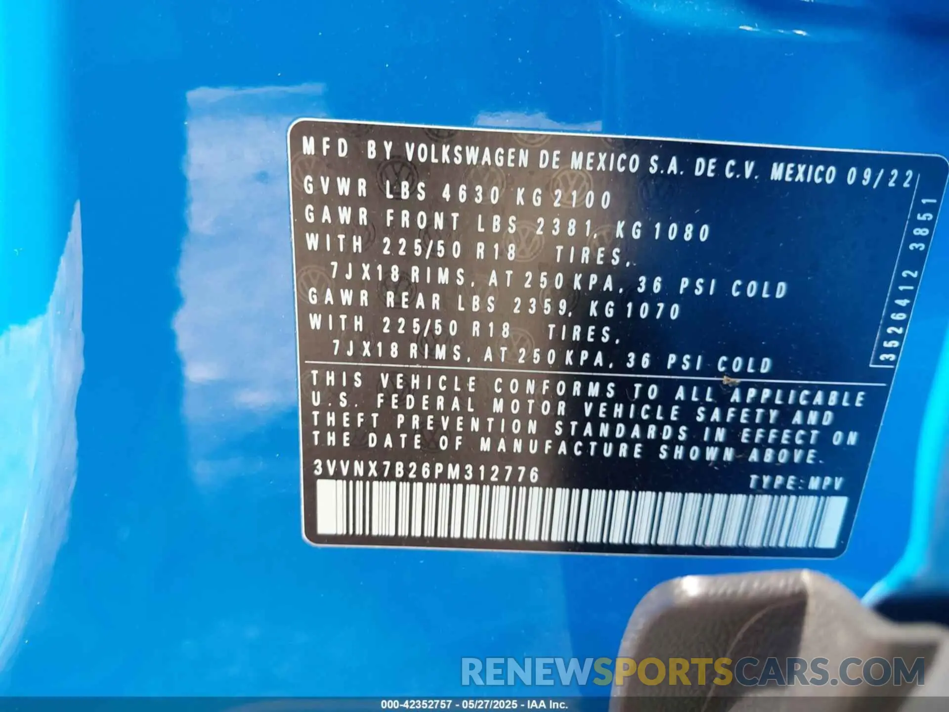 9 Photograph of a damaged car 3VVNX7B26PM312776 VOLKSWAGEN TAOS 2023