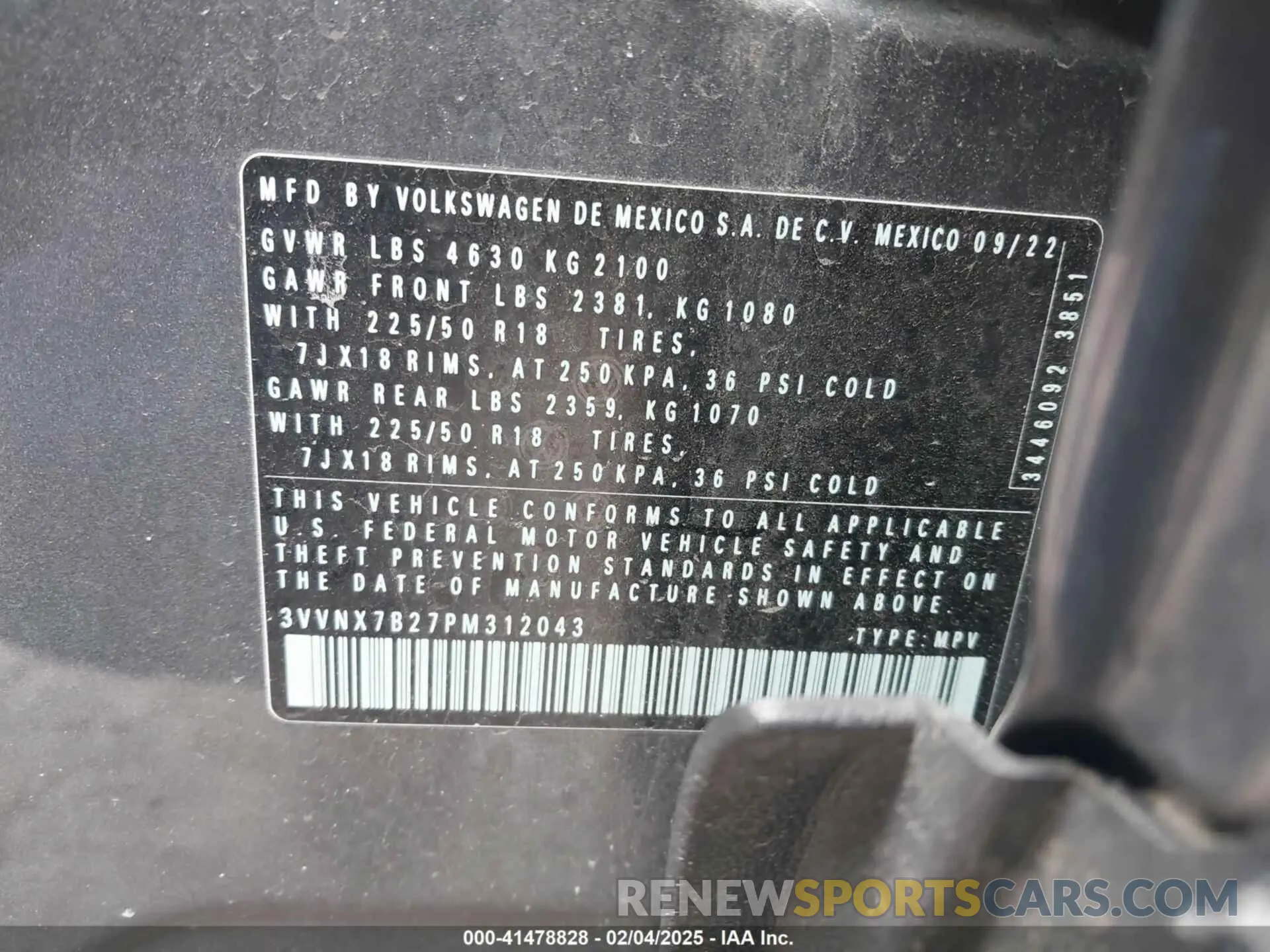 9 Photograph of a damaged car 3VVNX7B27PM312043 VOLKSWAGEN TAOS 2023