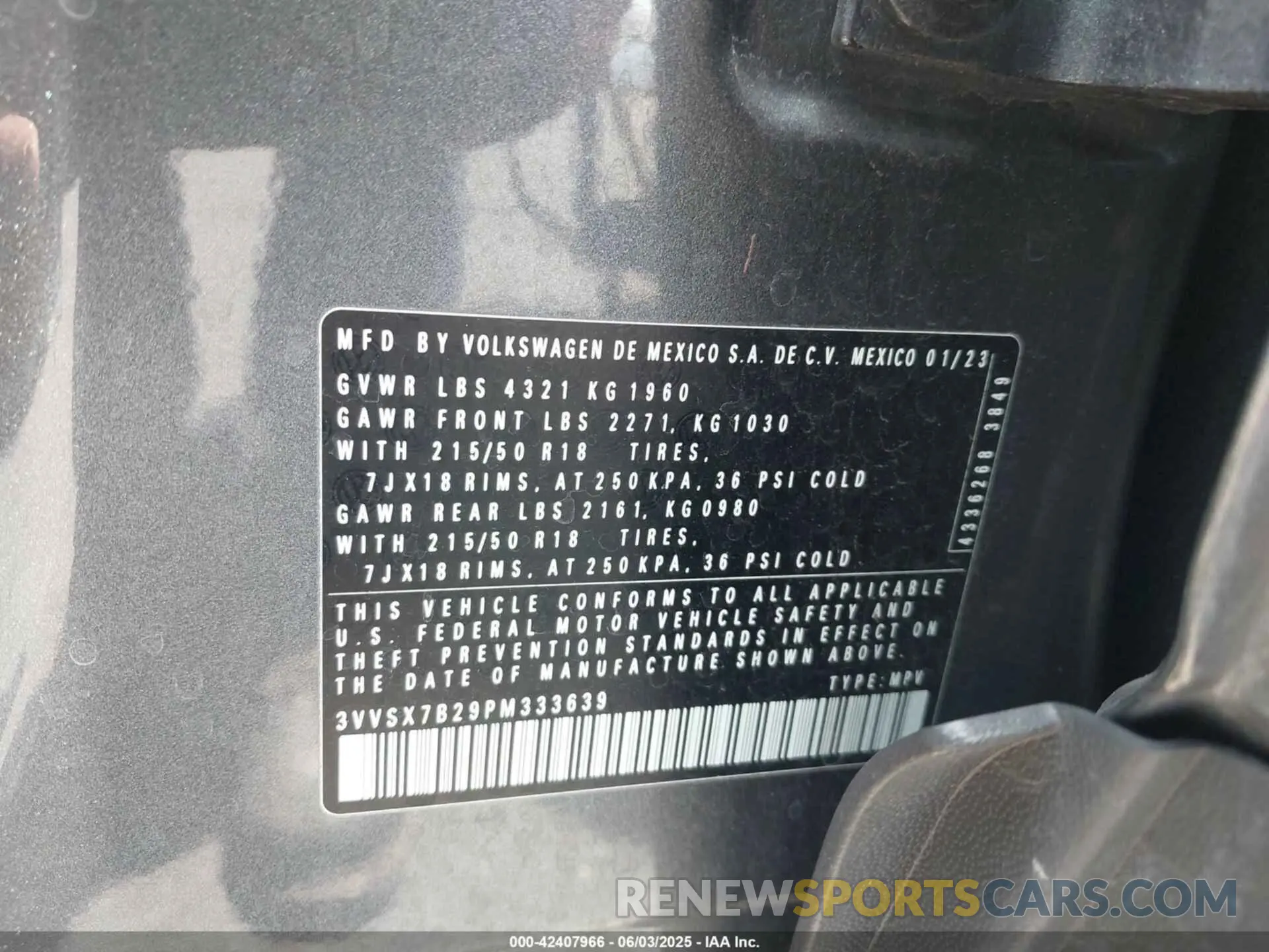 9 Photograph of a damaged car 3VVSX7B29PM333639 VOLKSWAGEN TAOS 2023