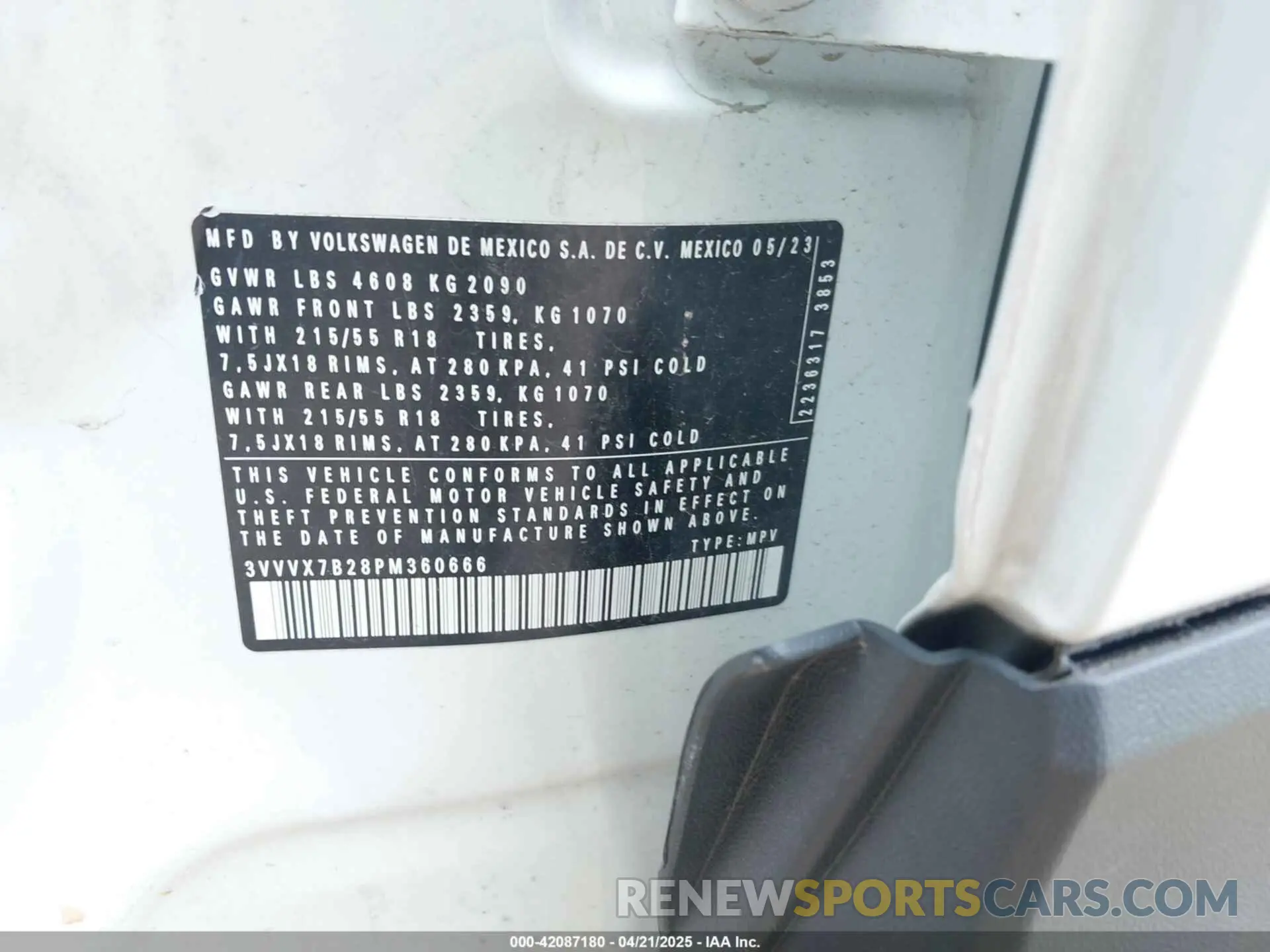 9 Photograph of a damaged car 3VVVX7B28PM360666 VOLKSWAGEN TAOS 2023