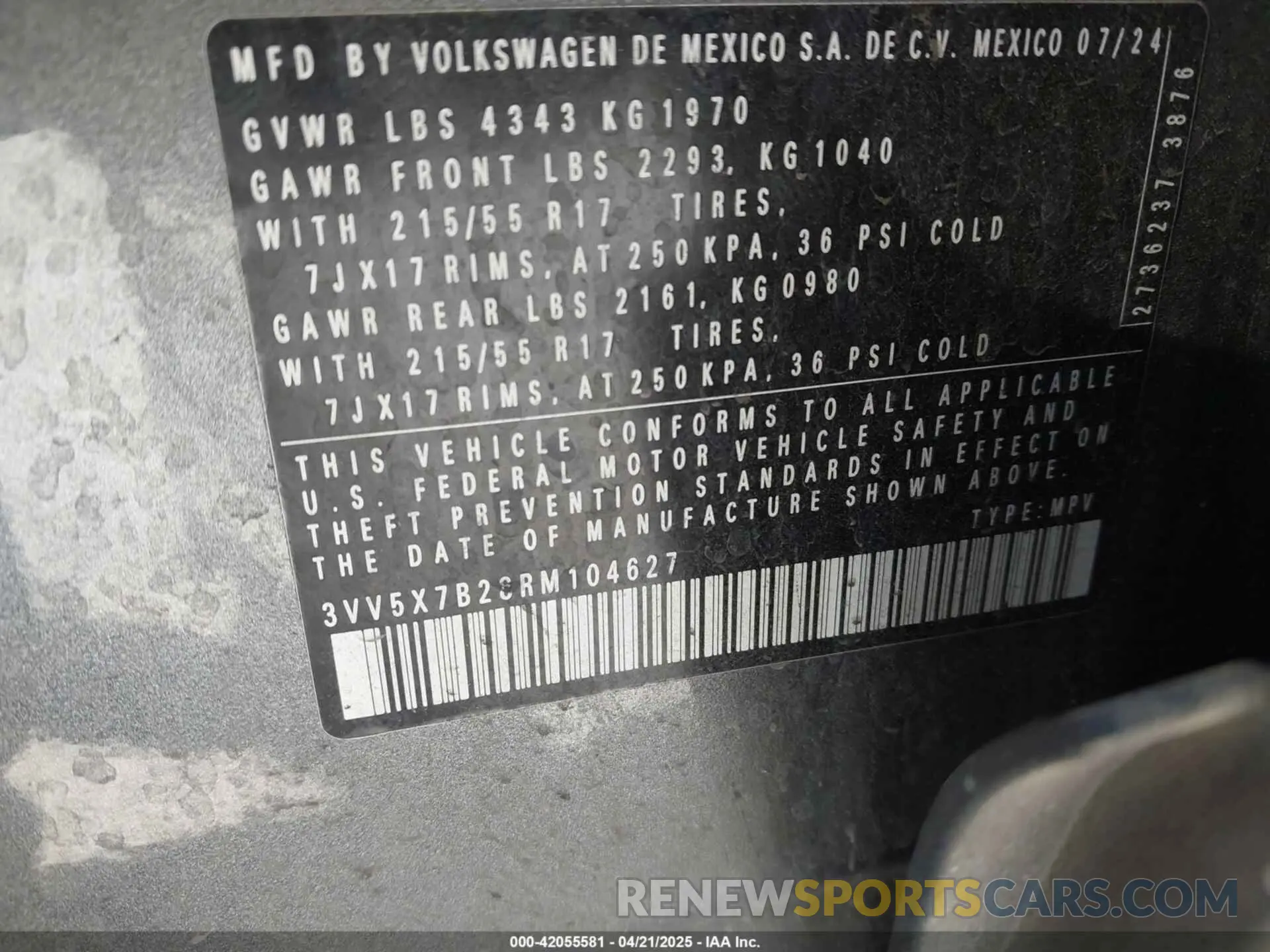 9 Photograph of a damaged car 3VV5X7B28RM104627 VOLKSWAGEN TAOS 2024