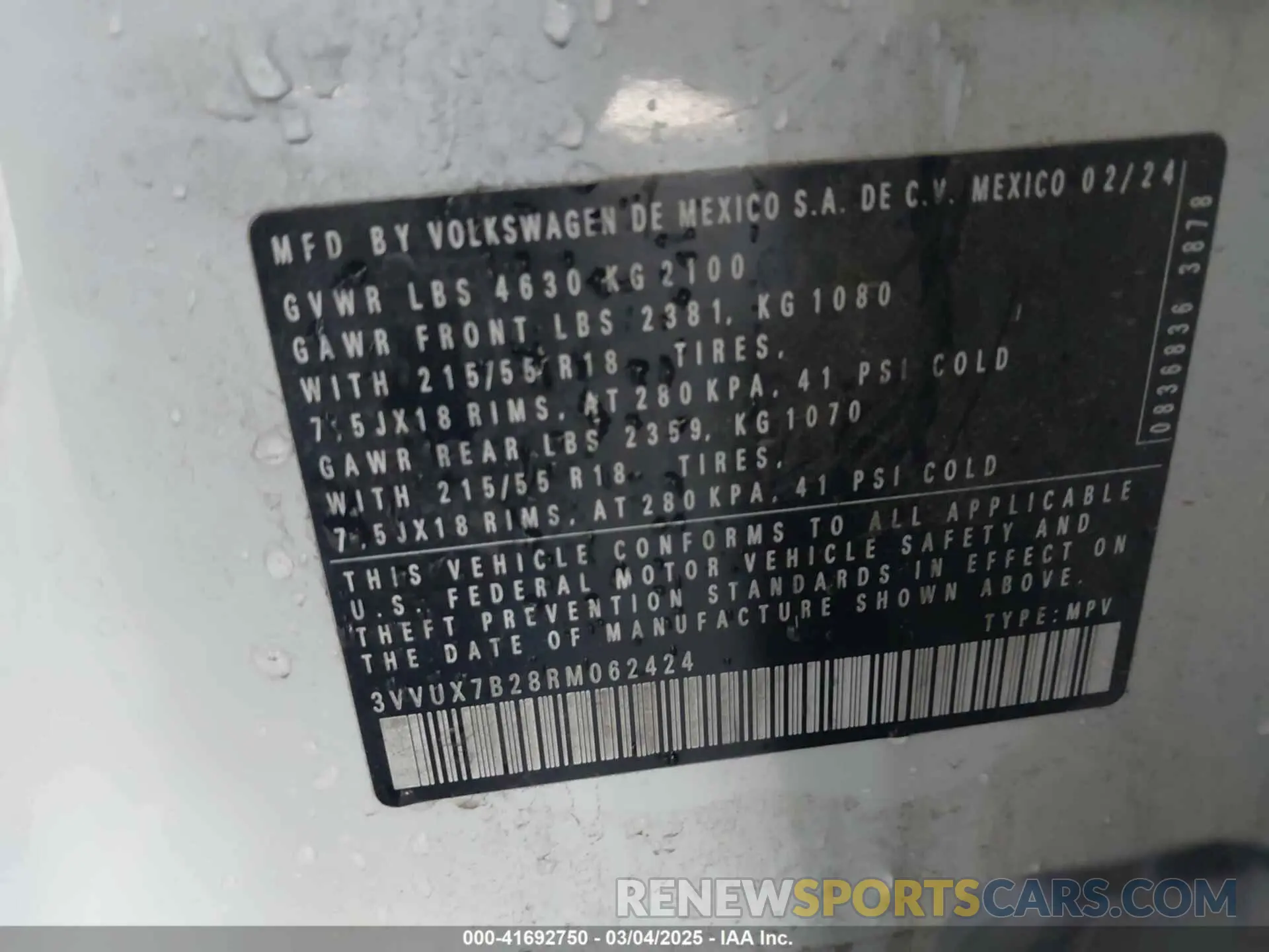 9 Photograph of a damaged car 3VVUX7B28RM062424 VOLKSWAGEN TAOS 2024