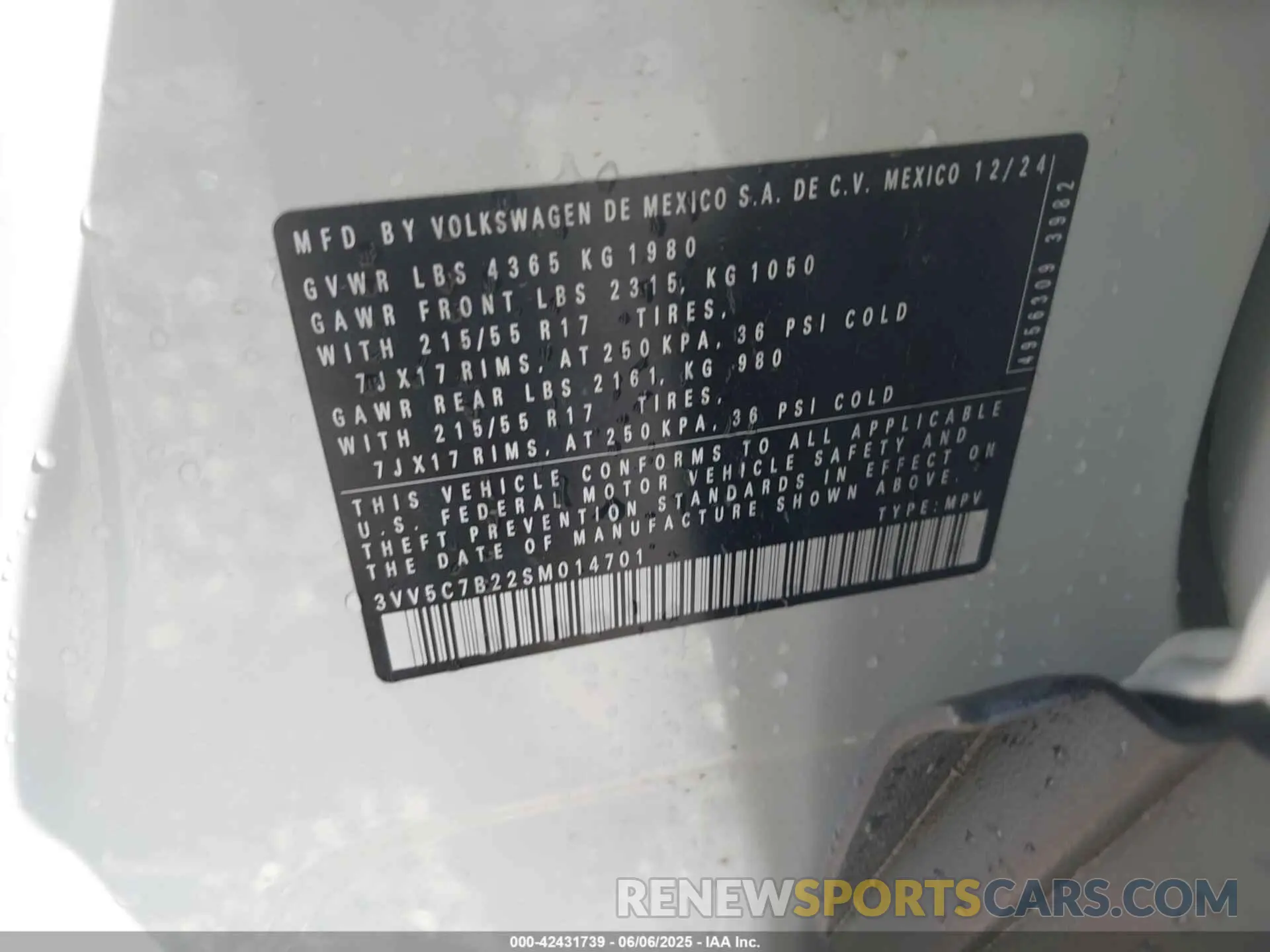 9 Photograph of a damaged car 3VV5C7B22SM014701 VOLKSWAGEN TAOS 2025