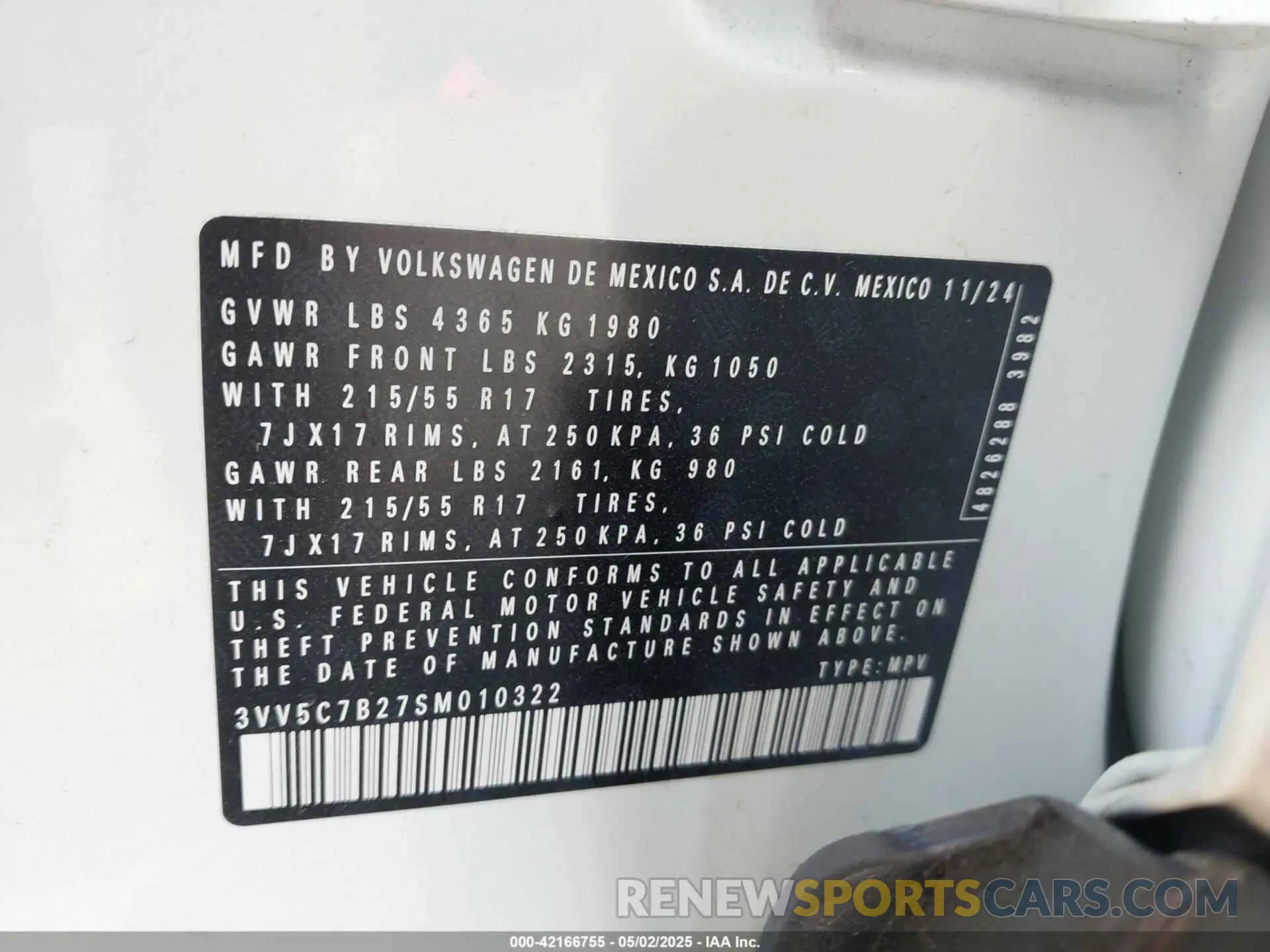9 Photograph of a damaged car 3VV5C7B27SM010322 VOLKSWAGEN TAOS 2025