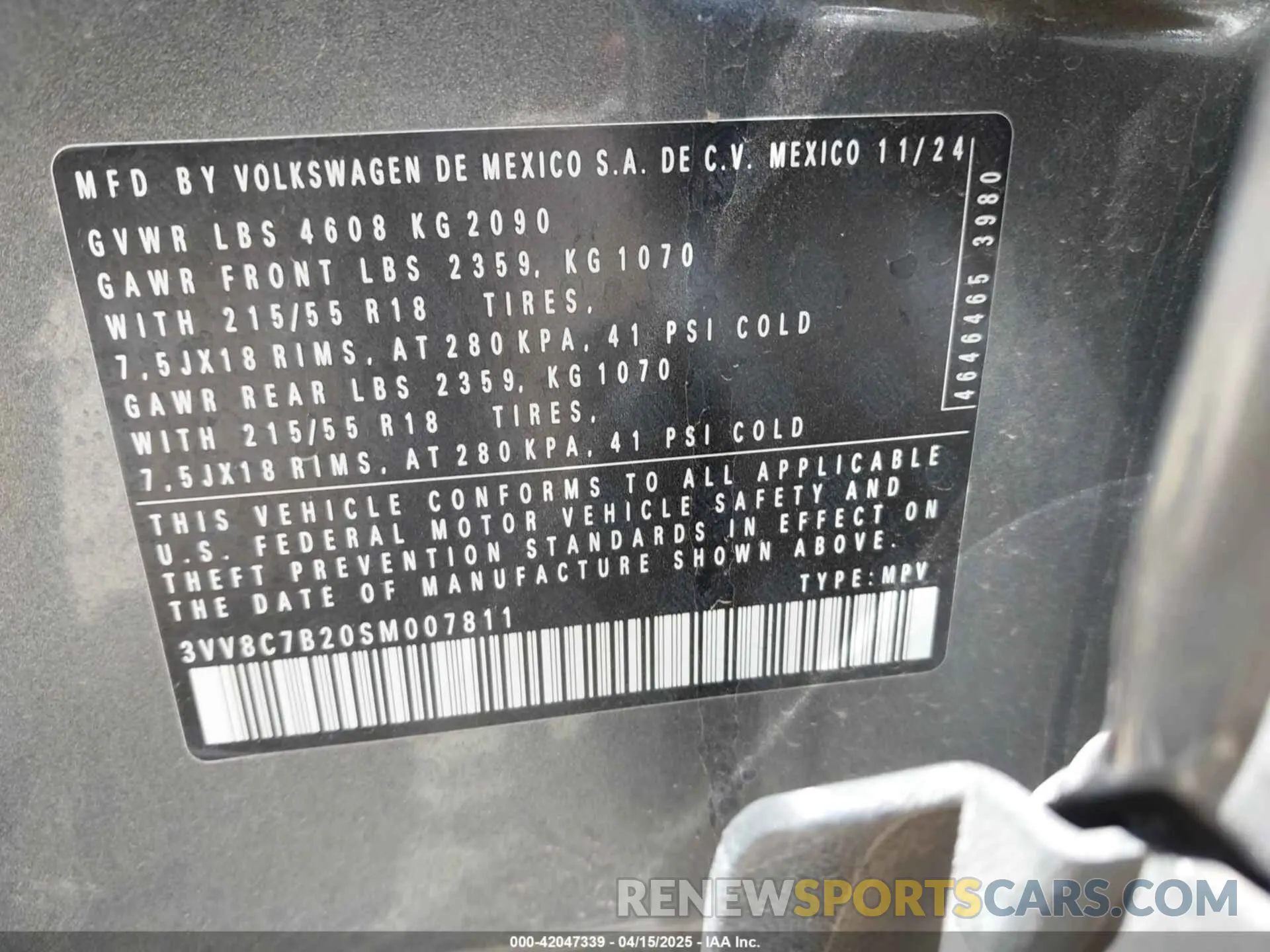 9 Photograph of a damaged car 3VV8C7B20SM007811 VOLKSWAGEN TAOS 2025