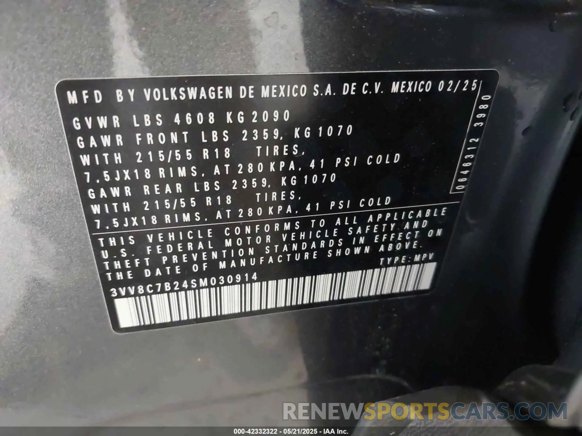 9 Photograph of a damaged car 3VV8C7B24SM030914 VOLKSWAGEN TAOS 2025