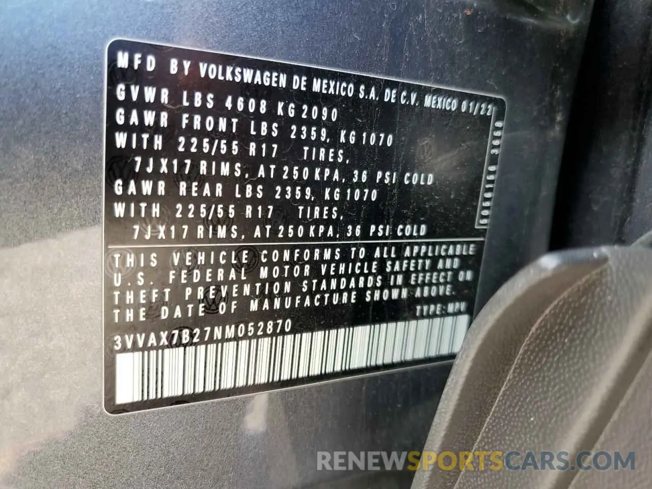13 Photograph of a damaged car 3VVAX7B27NM052870 VOLKSWAGEN TAOS S 2022