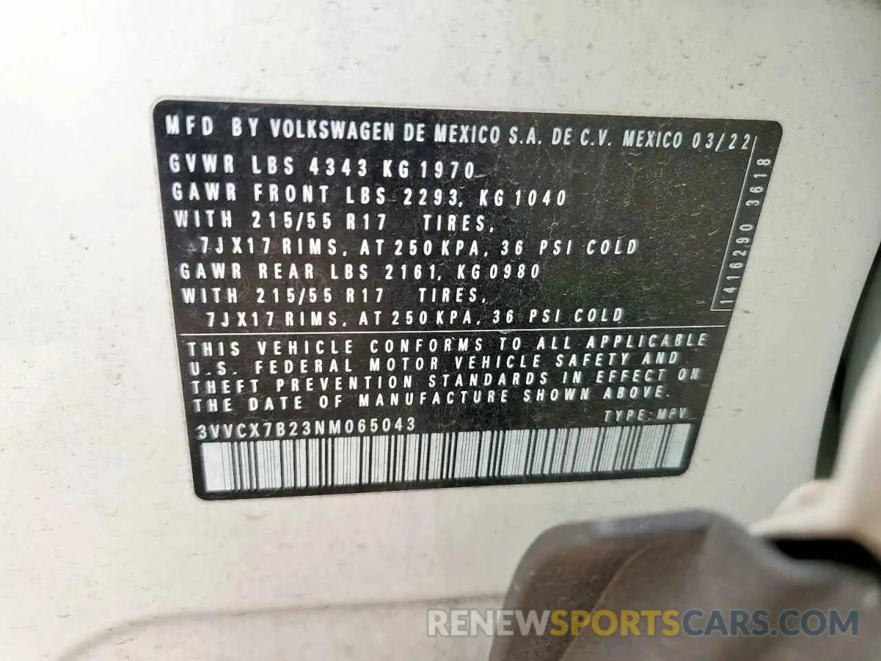 14 Photograph of a damaged car 3VVCX7B23NM065043 VOLKSWAGEN TAOS S 2022