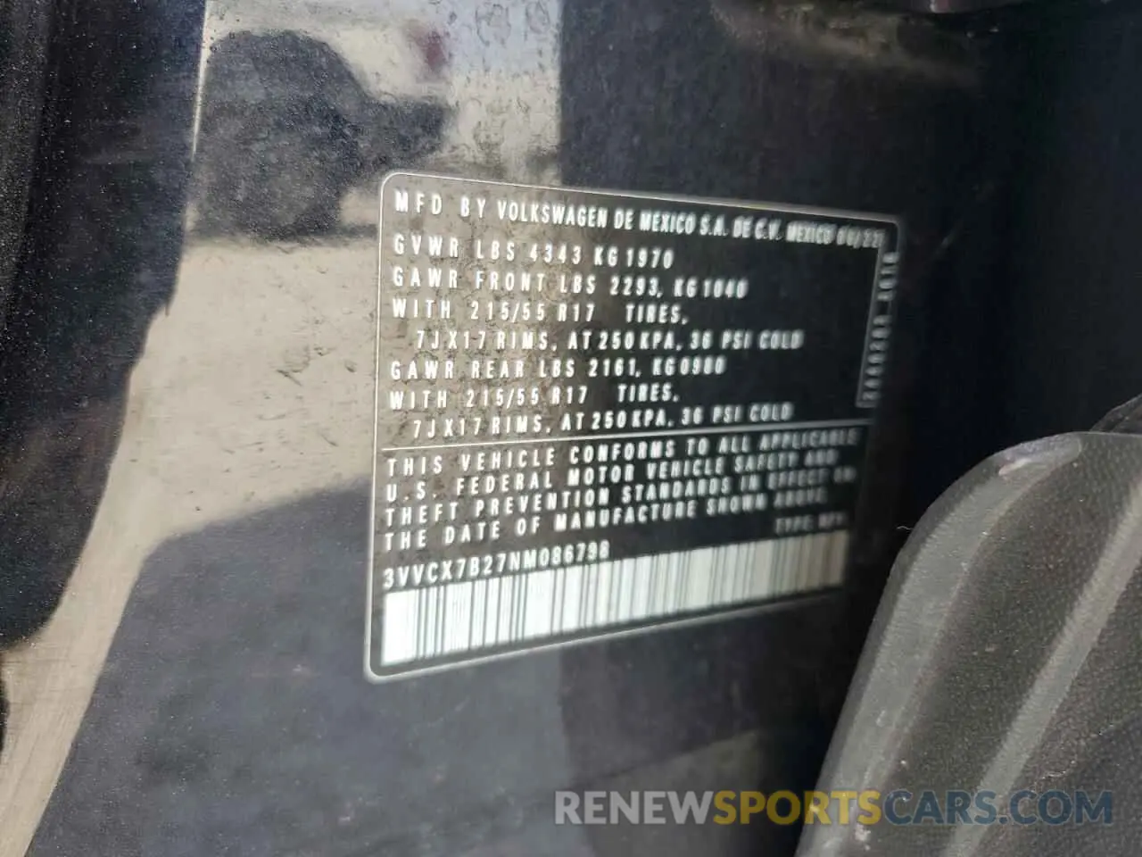 14 Photograph of a damaged car 3VVCX7B27NM086798 VOLKSWAGEN TAOS S 2022