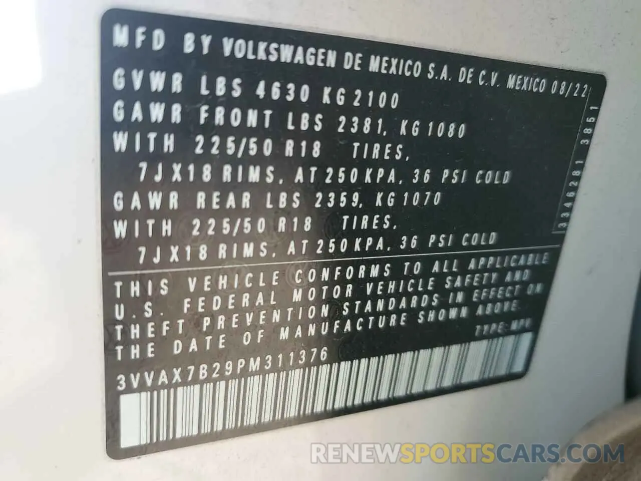 15 Photograph of a damaged car 3VVAX7B29PM311376 VOLKSWAGEN TAOS S 2023