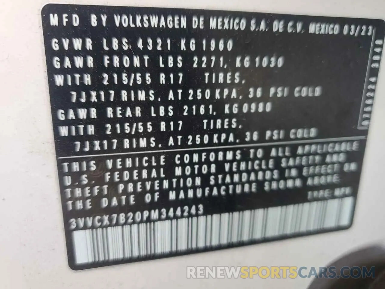 14 Photograph of a damaged car 3VVCX7B20PM344243 VOLKSWAGEN TAOS S 2023