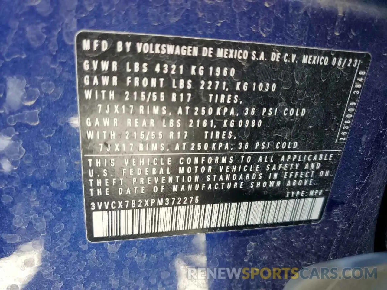 14 Photograph of a damaged car 3VVCX7B2XPM372275 VOLKSWAGEN TAOS S 2023