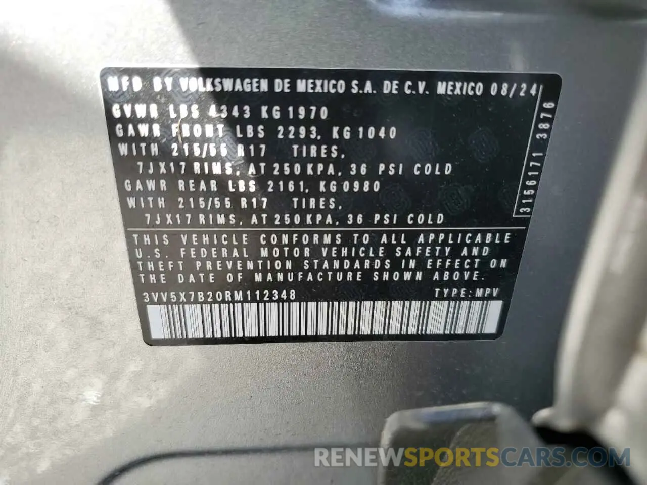 13 Photograph of a damaged car 3VV5X7B20RM112348 VOLKSWAGEN TAOS S 2024