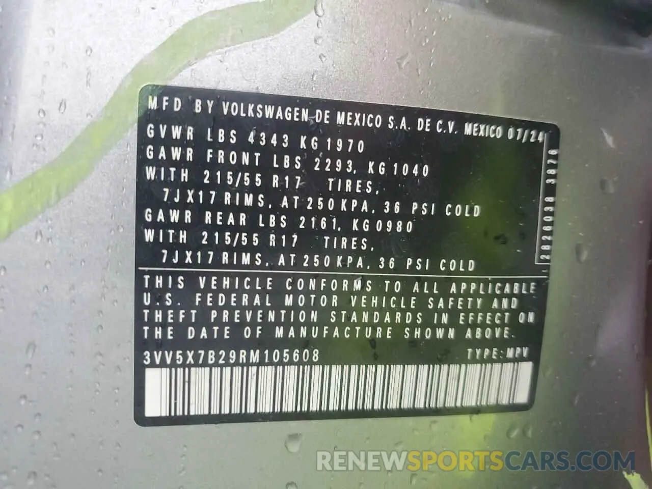 15 Photograph of a damaged car 3VV5X7B29RM105608 VOLKSWAGEN TAOS S 2024