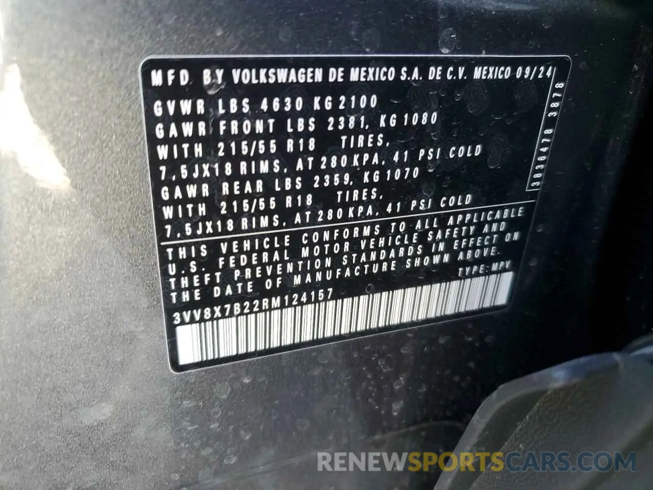 14 Photograph of a damaged car 3VV8X7B22RM124157 VOLKSWAGEN TAOS S 2024
