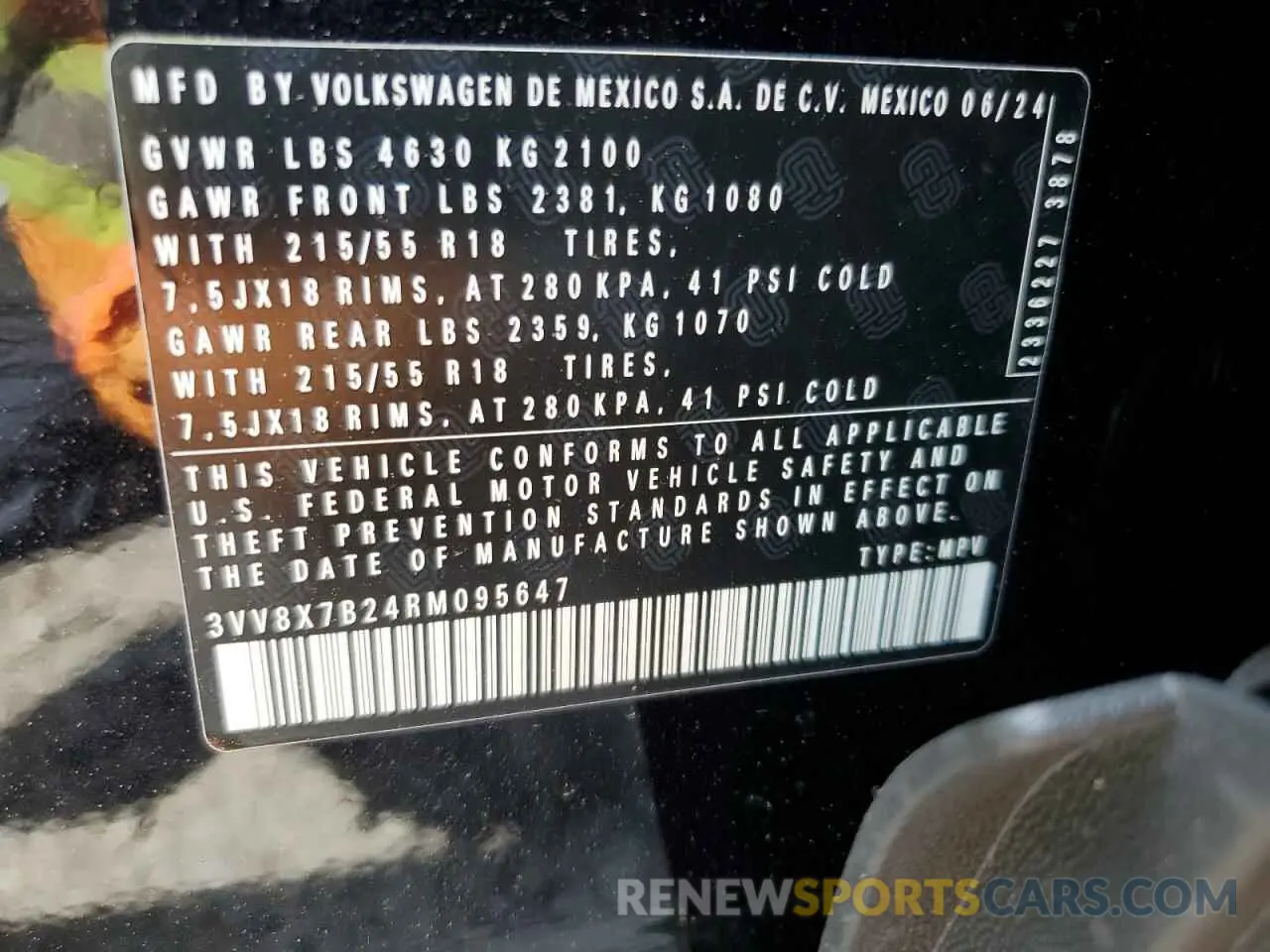 13 Photograph of a damaged car 3VV8X7B24RM095647 VOLKSWAGEN TAOS S 2024