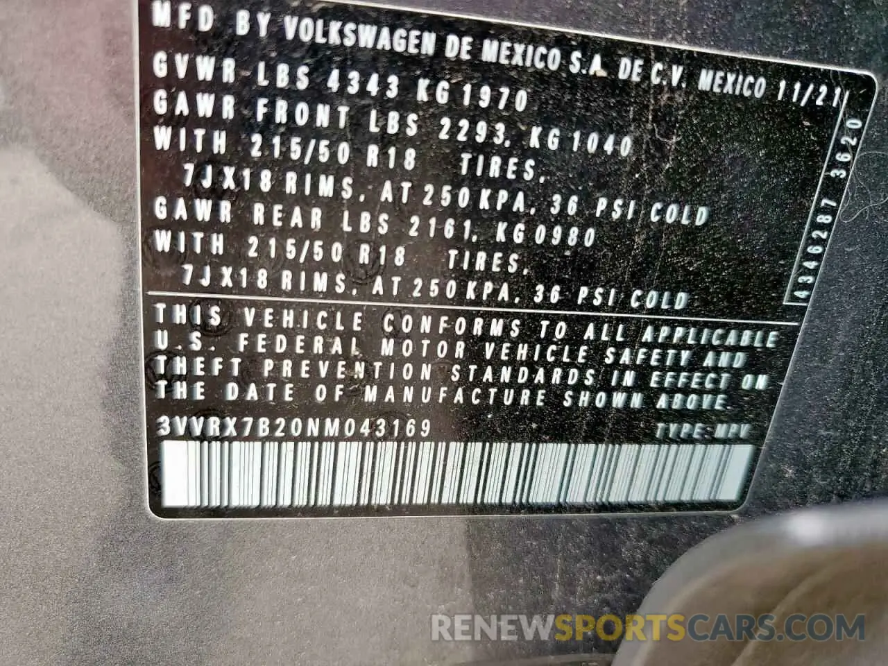 13 Photograph of a damaged car 3VVRX7B20NM043169 VOLKSWAGEN TAOS SE 2022