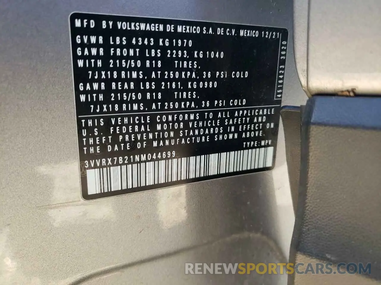 14 Photograph of a damaged car 3VVRX7B21NM044699 VOLKSWAGEN TAOS SE 2022