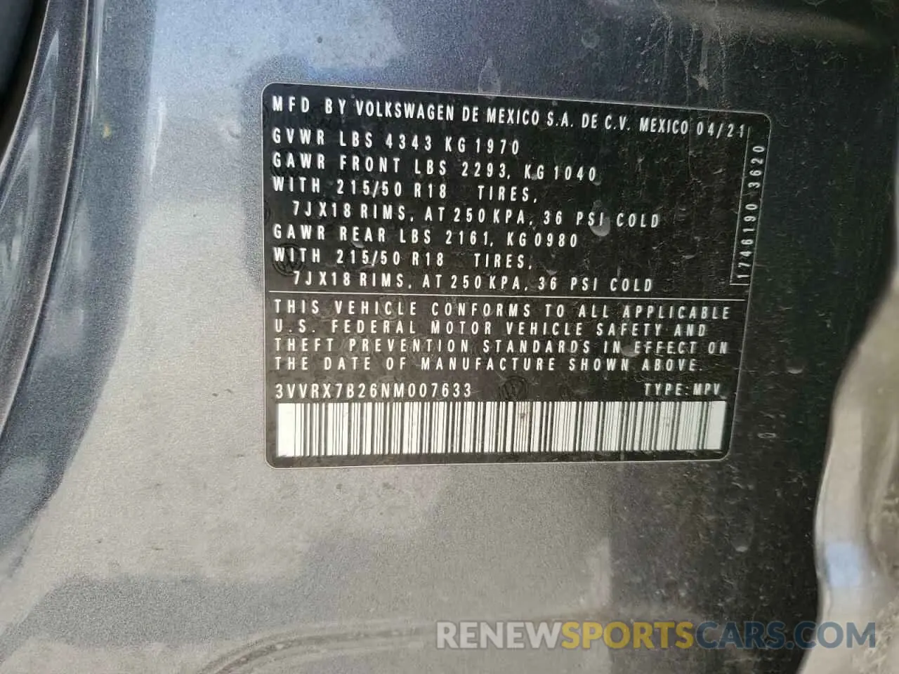 14 Photograph of a damaged car 3VVRX7B26NM007633 VOLKSWAGEN TAOS SE 2022