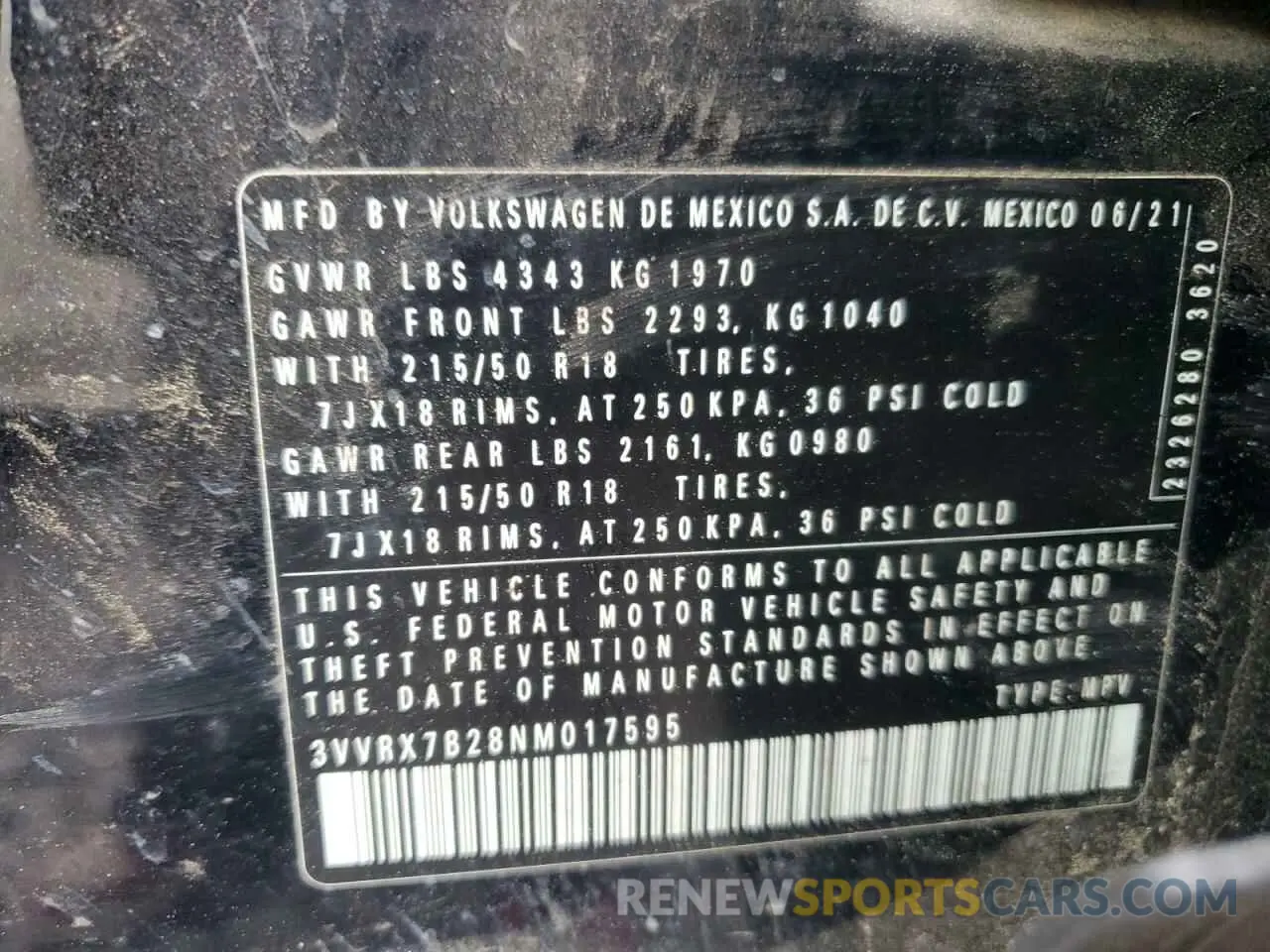 12 Photograph of a damaged car 3VVRX7B28NM017595 VOLKSWAGEN TAOS SE 2022