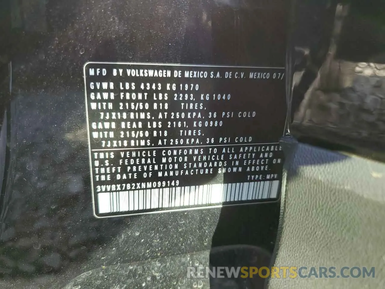 14 Photograph of a damaged car 3VVRX7B2XNM099149 VOLKSWAGEN TAOS SE 2022