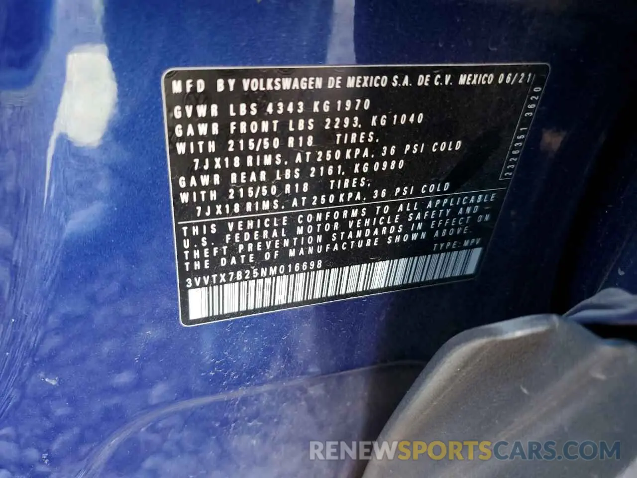 14 Photograph of a damaged car 3VVTX7B25NM016698 VOLKSWAGEN TAOS SE 2022