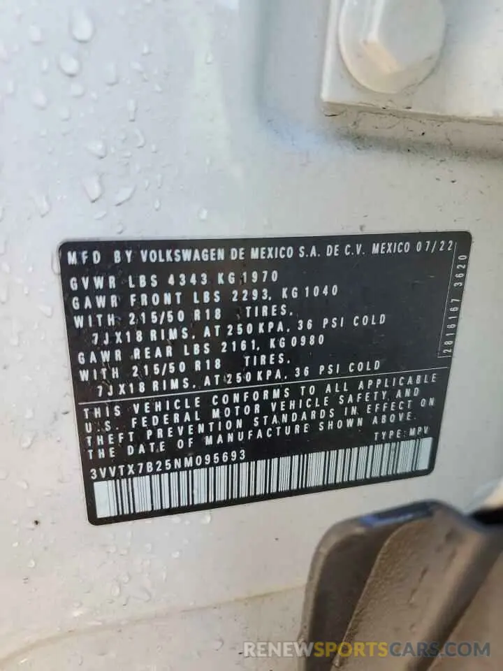 13 Photograph of a damaged car 3VVTX7B25NM095693 VOLKSWAGEN TAOS SE 2022