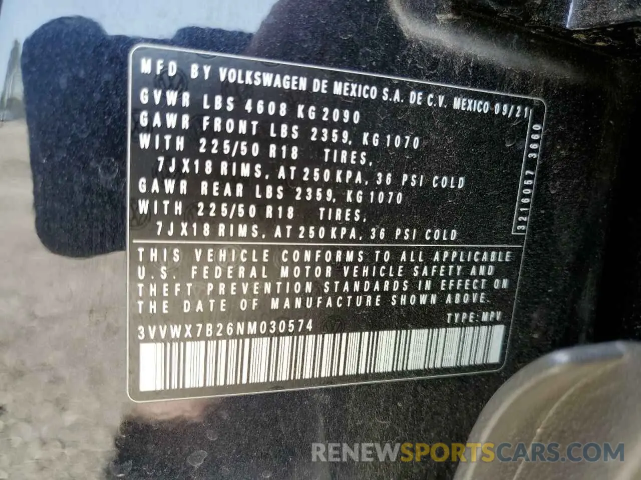 13 Photograph of a damaged car 3VVWX7B26NM030574 VOLKSWAGEN TAOS SE 2022