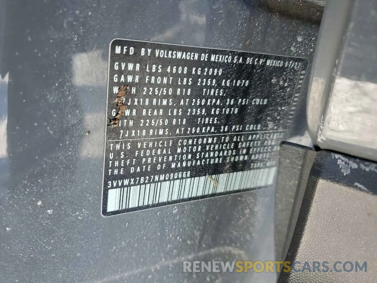 13 Photograph of a damaged car 3VVWX7B27NM090668 VOLKSWAGEN TAOS SE 2022