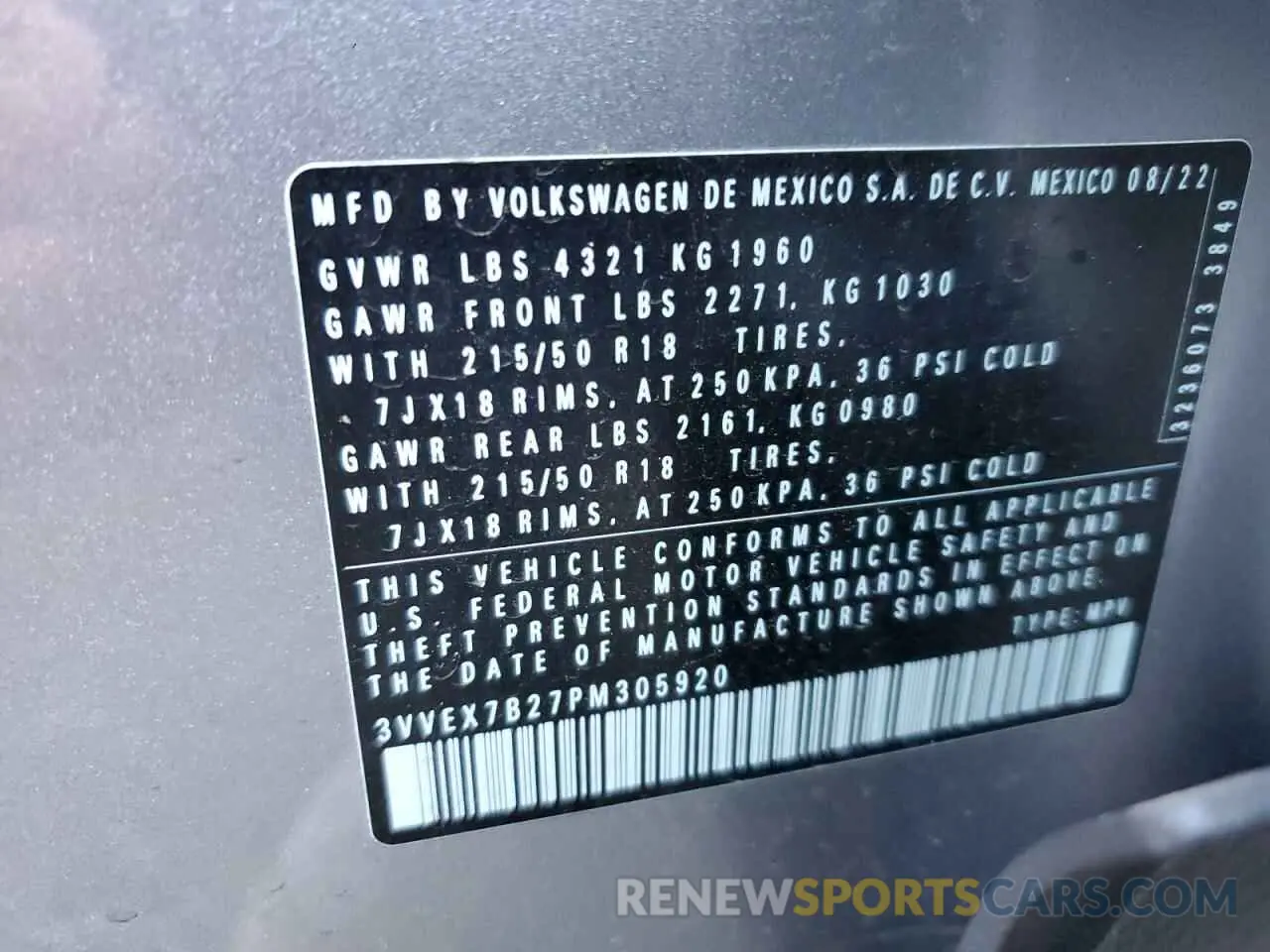13 Photograph of a damaged car 3VVEX7B27PM305920 VOLKSWAGEN TAOS SE 2023