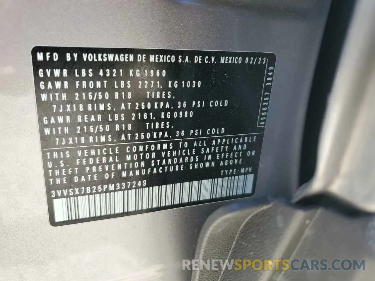 13 Photograph of a damaged car 3VVSX7B25PM337249 VOLKSWAGEN TAOS SE 2023
