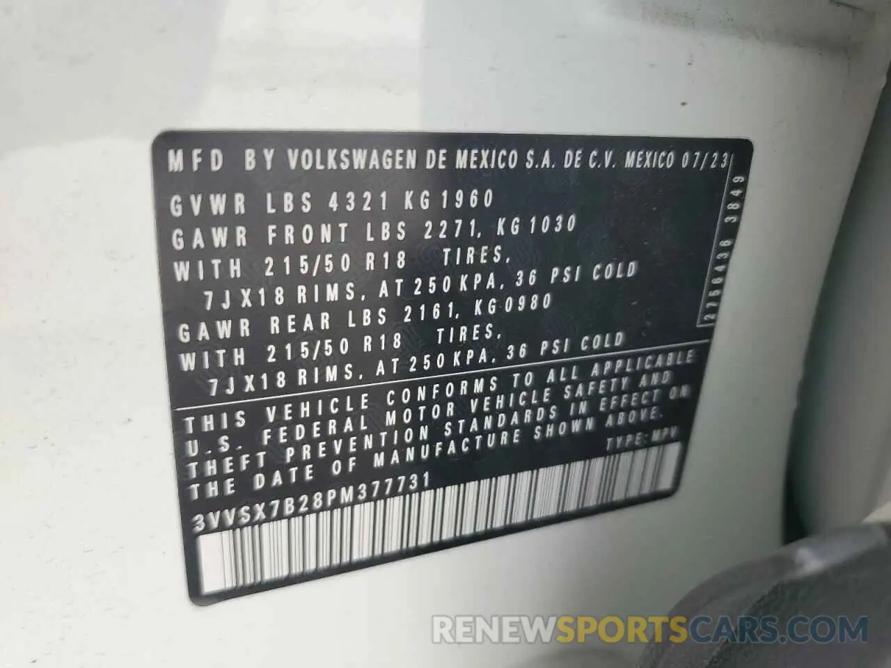 13 Photograph of a damaged car 3VVSX7B28PM377731 VOLKSWAGEN TAOS SE 2023