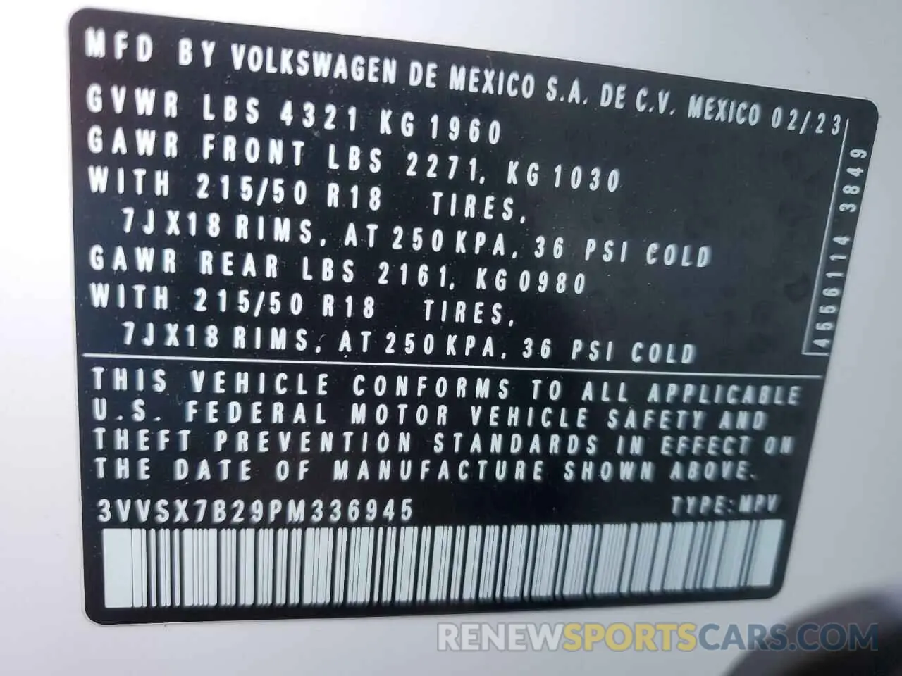 13 Photograph of a damaged car 3VVSX7B29PM336945 VOLKSWAGEN TAOS SE 2023