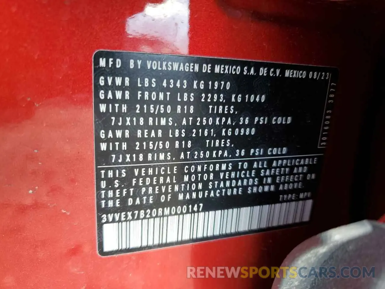 16 Photograph of a damaged car 3VVEX7B20RM000147 VOLKSWAGEN TAOS SE 2024