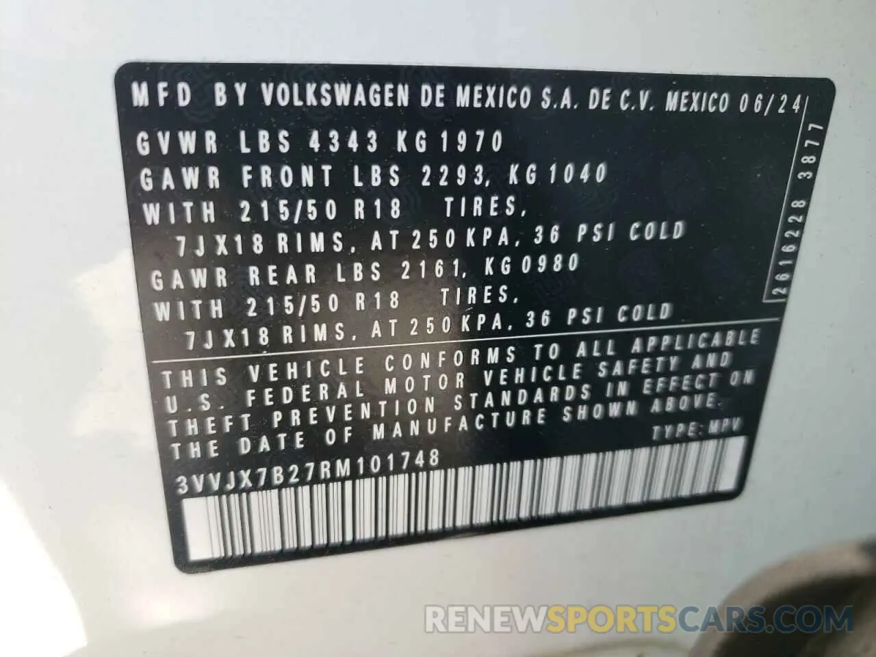 13 Photograph of a damaged car 3VVJX7B27RM101748 VOLKSWAGEN TAOS SE 2024