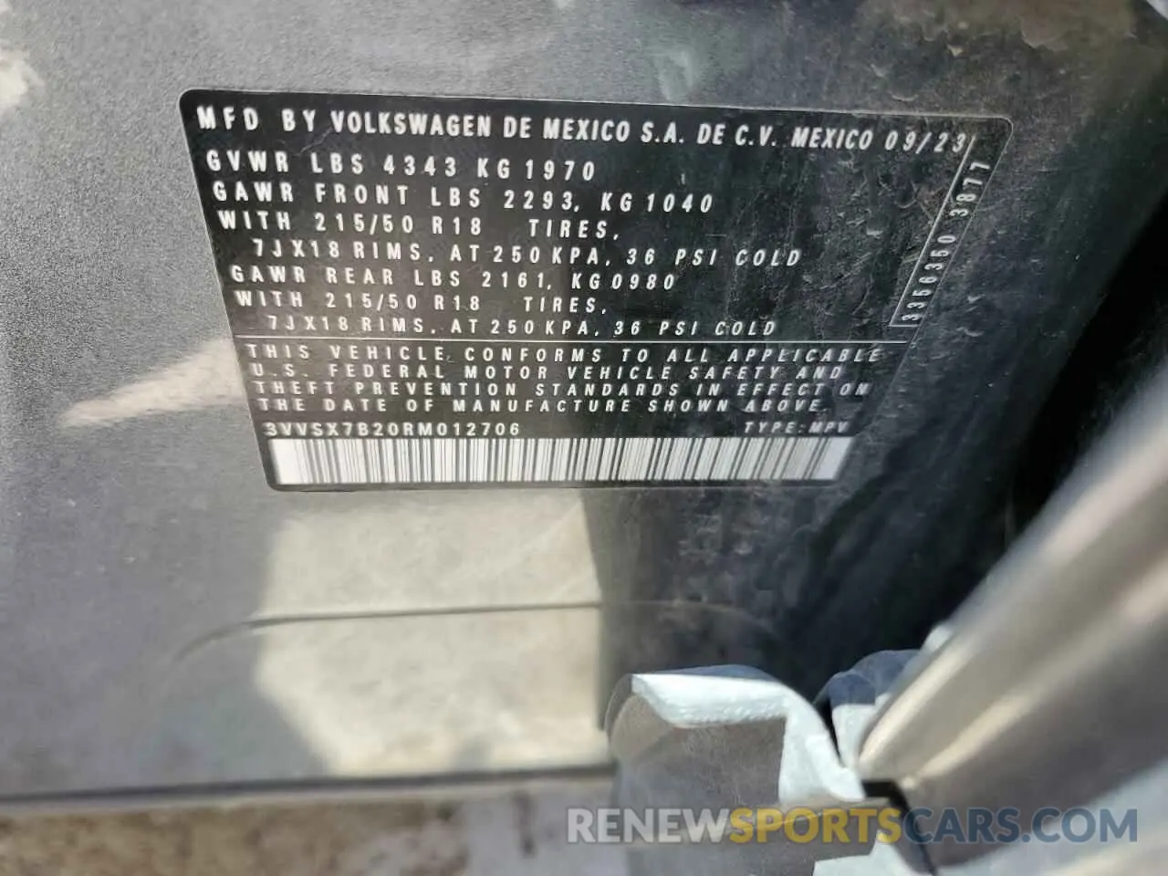 13 Photograph of a damaged car 3VVSX7B20RM012706 VOLKSWAGEN TAOS SE 2024