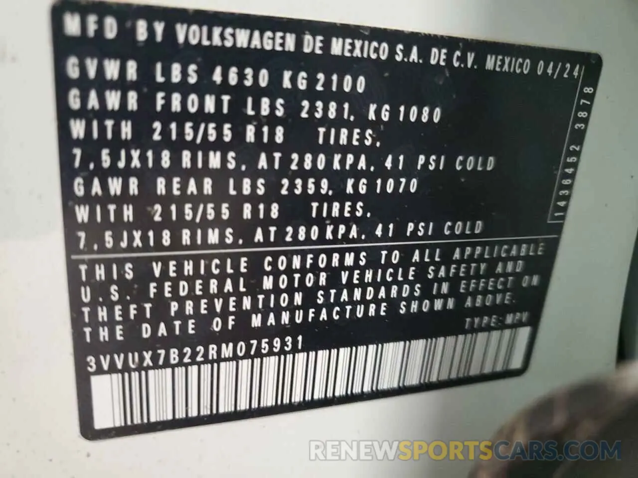 13 Photograph of a damaged car 3VVUX7B22RM075931 VOLKSWAGEN TAOS SE 2024